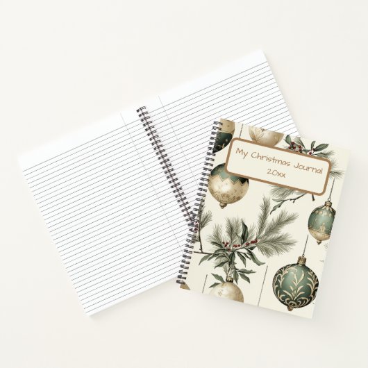 Sage Groene en Gouden Kerst Ornamenten Notitieboek (Binnen)