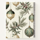 Sage Groene en Gouden Kerst Ornamenten Notitieboek (Achterkant)