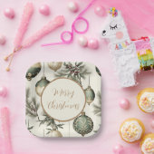 Sage Groene en Gouden Kerst Ornamenten Papieren Bordje (Feest)