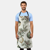 Sage Groene en Gouden Kerst Ornamenten Schort (Gedragen)