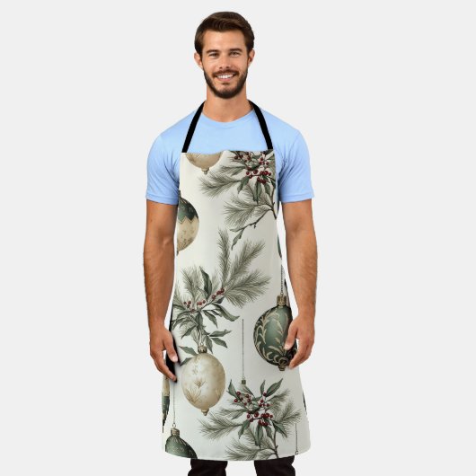 Sage Groene en Gouden Kerst Ornamenten Schort (Gedragen)