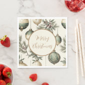 Sage Groene en Gouden Kerst Ornamenten Servet (Insitu)