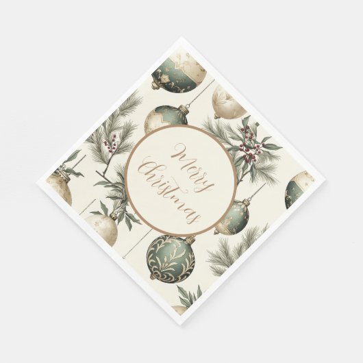 Sage Groene en Gouden Kerst Ornamenten Servet (Hoek)