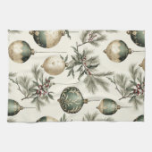 Sage Groene en Gouden Kerst Ornamenten Theedoek (Horizontaal)