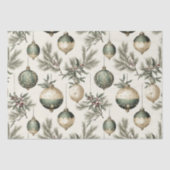 Sage Groene en Gouden Kerst Ornamenten Tissuepapier (Voorkant)
