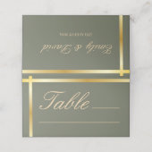 Sage Groene en Gouden Streep Moderne Bruiloft Plaatskaartje (Buitenkant ongevouwen)