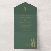Sage Groene en Gouden Wilde Bloemen Minimale Bruil All In One Uitnodiging (Binnen)