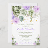 Sage Groene en Paarse Bloemen Baby shower Kaart (Voorkant)