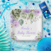 Sage Groene en Paarse Bloemen Baby shower Papieren Bordje (Feest)