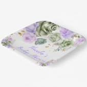 Sage Groene en Paarse Bloemen Baby shower Papieren Bordje (Gebogen)