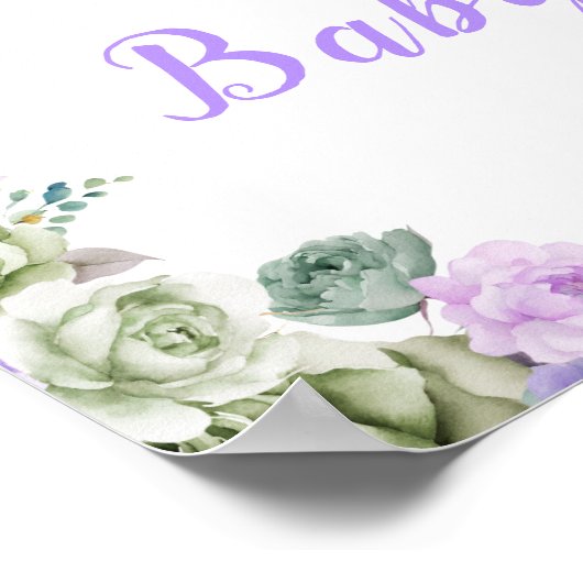 Sage Groene en Paarse Bloemen Baby shower Welkom Poster (Hoek)