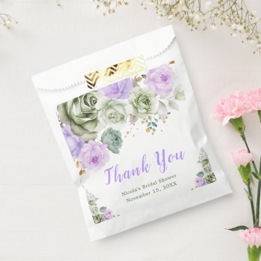 Sage Groene en Paarse Bloemen Vrijgezellenfeest Bedankzakje (Gezegeld)