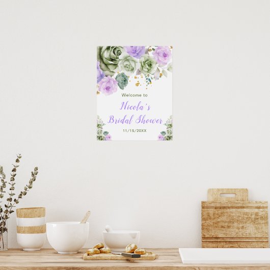 Sage Groene en Paarse Bloemen Vrijgezellenfeest We Poster (Keuken)