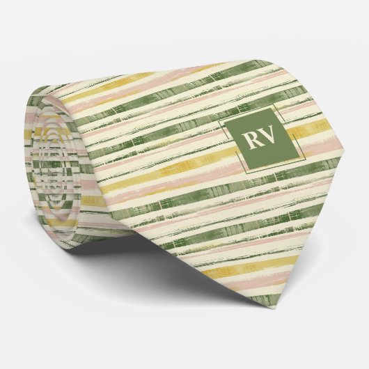 Sage Groene en Roze Streep Stropdas (Opgerold)