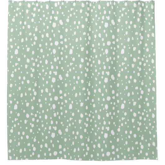 Sage Groene en Witte Abstracte Stippen Douchegordijn (Voorkant)