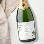 Sage Groene en Witte Bloemen Bruiloft Wijnfles Sparkling Wijnetiket
