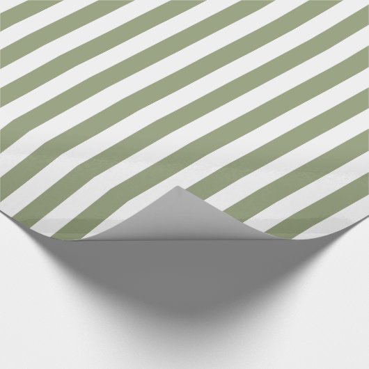 Sage Groene en Witte Gestreepte Neutrale Kleuren Cadeaupapier (Hoek)