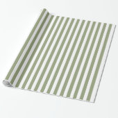 Sage Groene en Witte Gestreepte Neutrale Kleuren Cadeaupapier (Uitgerold)