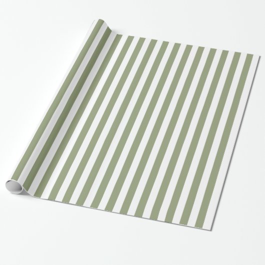 Sage Groene en Witte Gestreepte Neutrale Kleuren Cadeaupapier (Uitgerold)