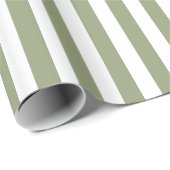 Sage Groene en Witte Gestreepte Neutrale Kleuren Cadeaupapier (Rol Hoek)