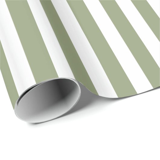 Sage Groene en Witte Gestreepte Neutrale Kleuren Cadeaupapier (Rol Hoek)