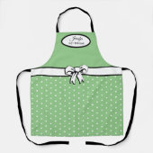 Sage Groene en Witte Polka Dots, Bow Gepersonalise Schort (Voorkant)