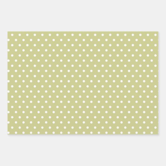 Sage Groene en Witte Polka Dots Wildflowers Inpakpapier Vel (Voorkant 3)