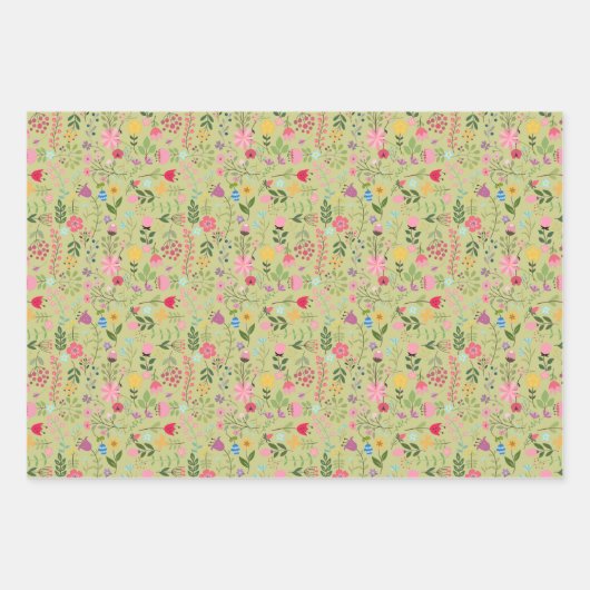 Sage Groene en Witte Polka Dots Wildflowers Inpakpapier Vel (Voorkant 2)