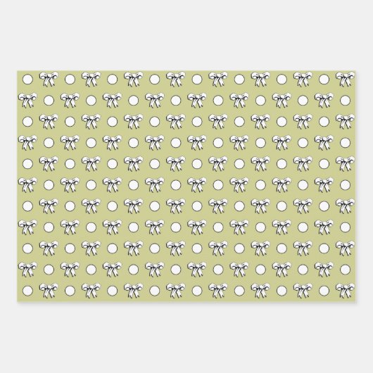 Sage Groene en Witte Polka Dots Wildflowers Inpakpapier Vel (Voorkant)