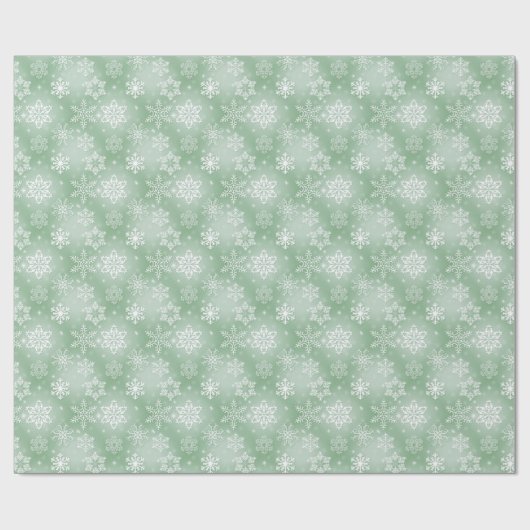 Sage Groene en Witte Sneeuwvlokken Cadeaupapier (Vlak)