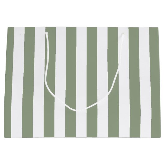 Sage Groene en Witte Streep Groot Cadeauzakje (Voorkant)