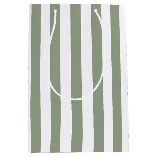 Sage Groene en Witte Streep Medium Cadeauzakje (Voorkant)