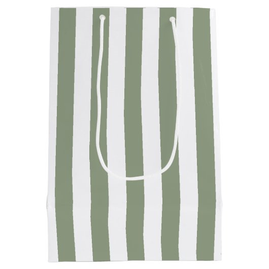 Sage Groene en Witte Streep Medium Cadeauzakje (Achterkant)