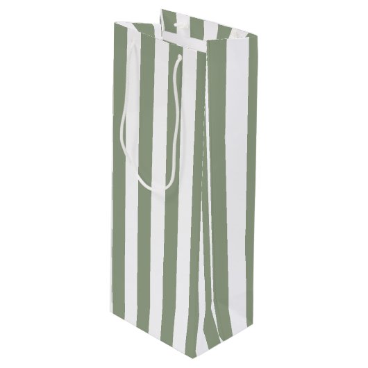 Sage Groene en Witte Streep Wijn Cadeautas (Voorkant Gekanteld)