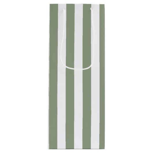 Sage Groene en Witte Streep Wijn Cadeautas (Voorkant)