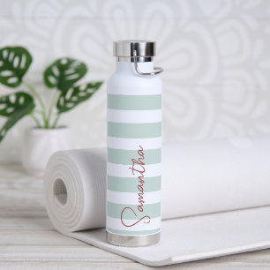 Sage Groene en Witte Stripes Aangepast Waterfles