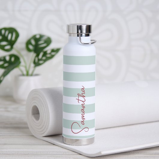 Sage Groene en Witte Stripes Aangepast Waterfles (Yoga)