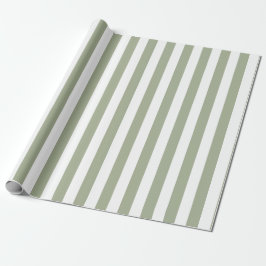 Sage Groene en Witte Verticale Strepen Cadeaupapier