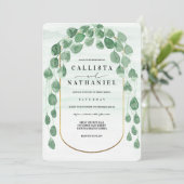 Sage Groene Eucalyptus Garland Goud Ovaal Bruiloft Kaart (Staand voorkant)