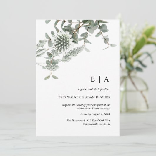 Sage groene eucalyptus waterverf bruiloft kaart (Staand voorkant)