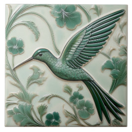 Sage groene faux relief Art Nouveau Hummingbird L Tegeltje
