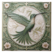 Sage groene faux relief Art Nouveau Hummingbird R Tegeltje (Voorkant)
