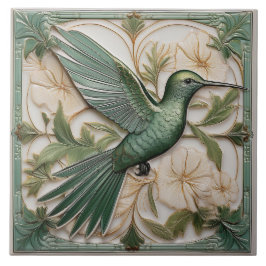 Sage groene faux relief Art Nouveau Hummingbird R Tegeltje