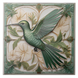Sage groene faux relief Art Nouveau Hummingbird Tegeltje
