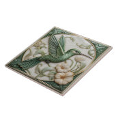 Sage groene faux relief Art Nouveau Hummingbird Tegeltje (Zijkant)