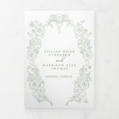 Sage groene fleur de lis bruiloft maaltijd optie R Drieluik Uitnodiging (Cover)