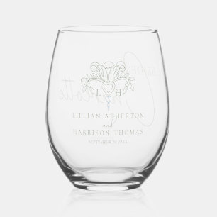 Sage groene fleur de lis monogram bruiloft gunst wijnglas zonder voet