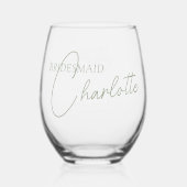 Sage groene fleur de lis monogram bruiloft gunst wijnglas zonder voet (Achterkant)