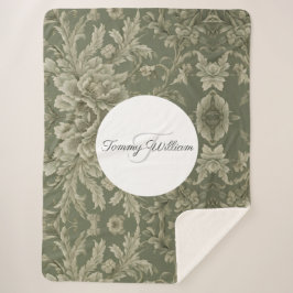 Sage Groene Flora Elegante Sherpa Deken