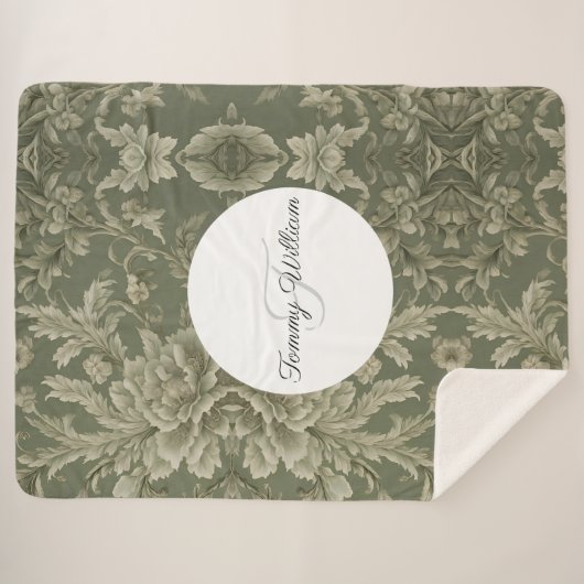 Sage Groene Flora Elegante Sherpa Deken (Voorkant (horizontaal))